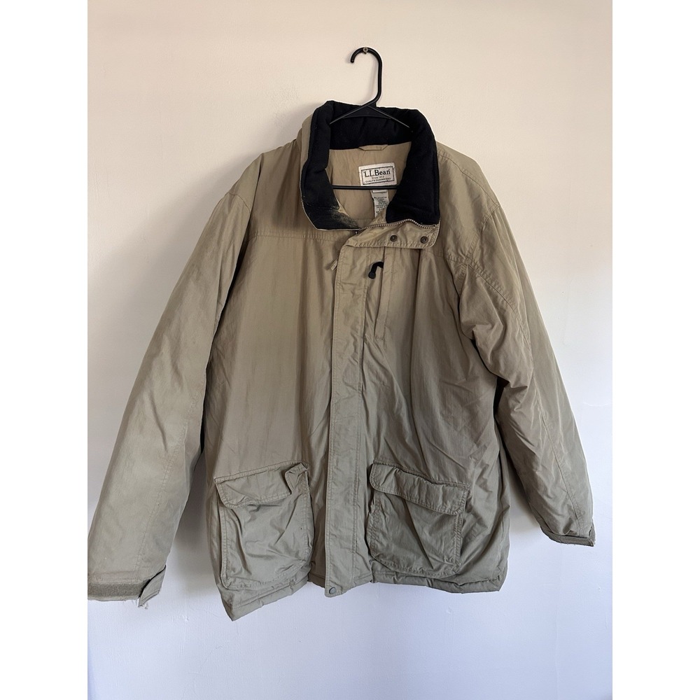 Vintage L.L. Bean Men's XL Goose Down Large Khaki Tan Puffer Winter Coat